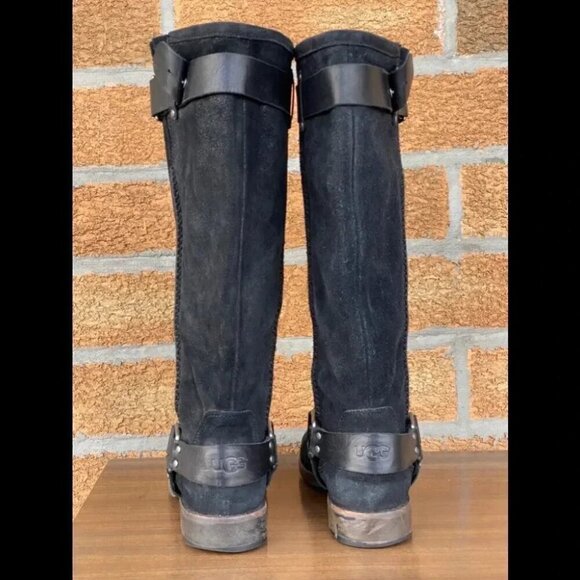 UGG WOMEN DREE BLACK LEATHER BOOTS Sz 7 - Picture 3 of 11